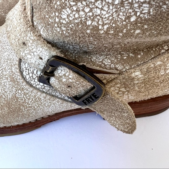Distressed Frye Engineer Combat Boots Buckle Strap Calf Height Size 10 Cream Tan - Picture 6 of 12
